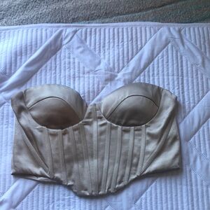 Zara Corset Tan Satiny feel. Size M. Hook& Eye Closure, Slightly Padded, Luxury